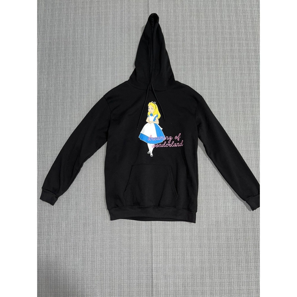 Disney Alice in Wonderland Hoodie Womens S(4-6) Black Graphic Print Fleece Lined